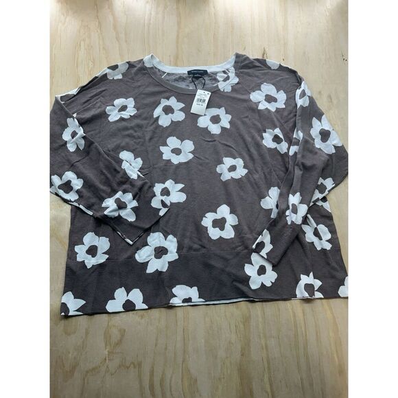 Sanctuary Brown Floral Printed Long Sleeve Crewneck Sweater Women's Plus 3X New! - Picture 1 of 6